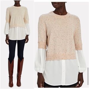 Brochu Walker The Ebella Layered Crew Sweater Beige Speckle Size Small